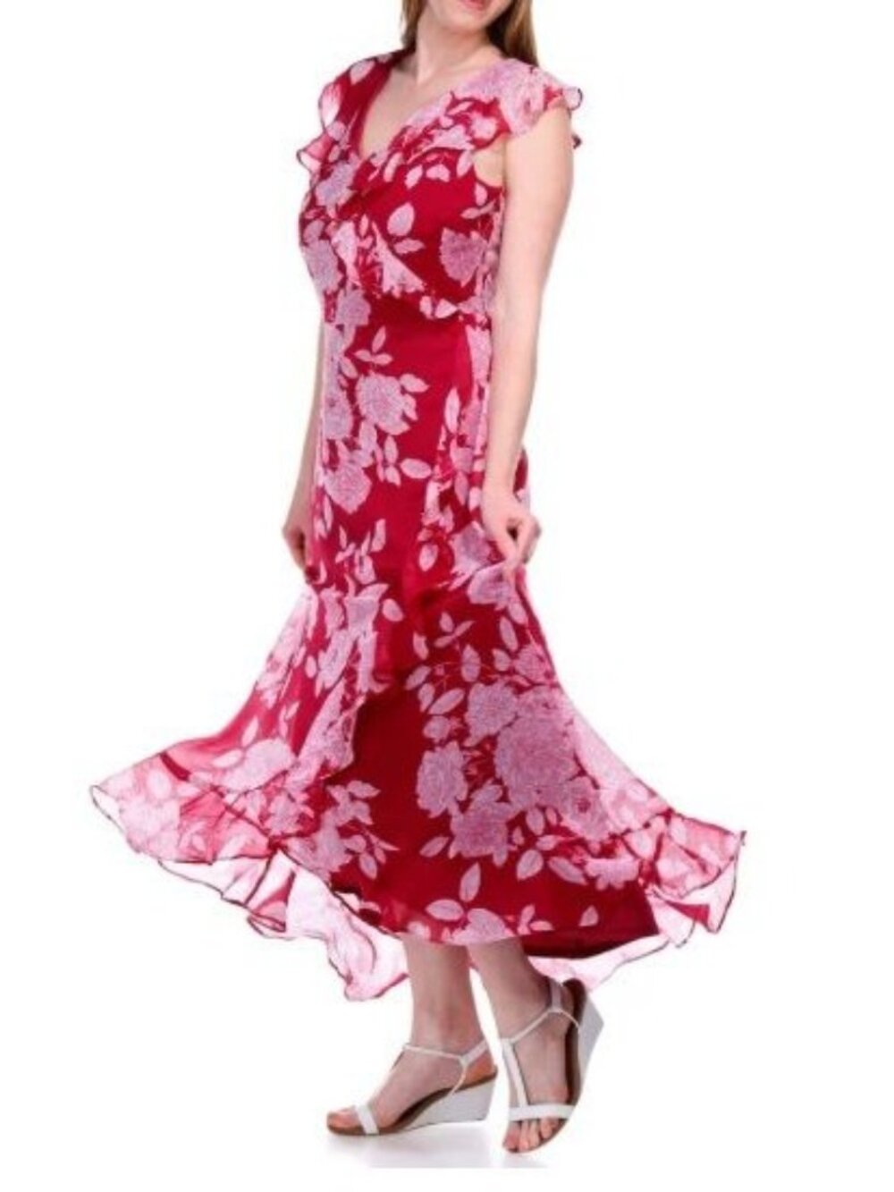London Times Floral Ruffle Wrap Dress Size 10